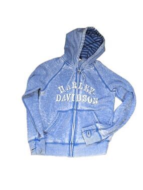 HARLEY Davidson blue hooded zipped lightweight sweatshirt jacket size small